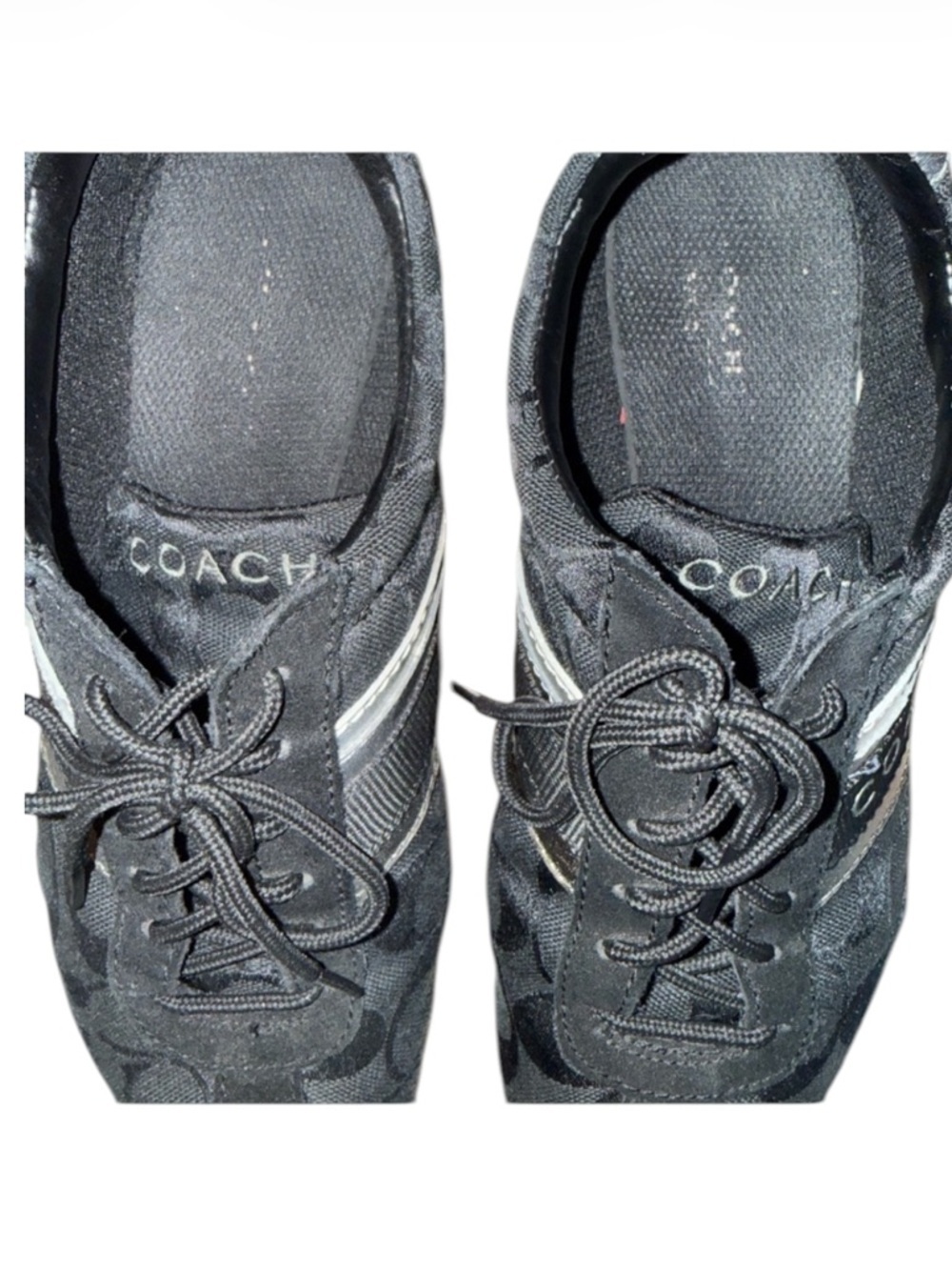 Y2K Coach Jayme Signature Canvas Sneakers Black Silver Racing Style Sz 8 Box - Picture 8 of 15